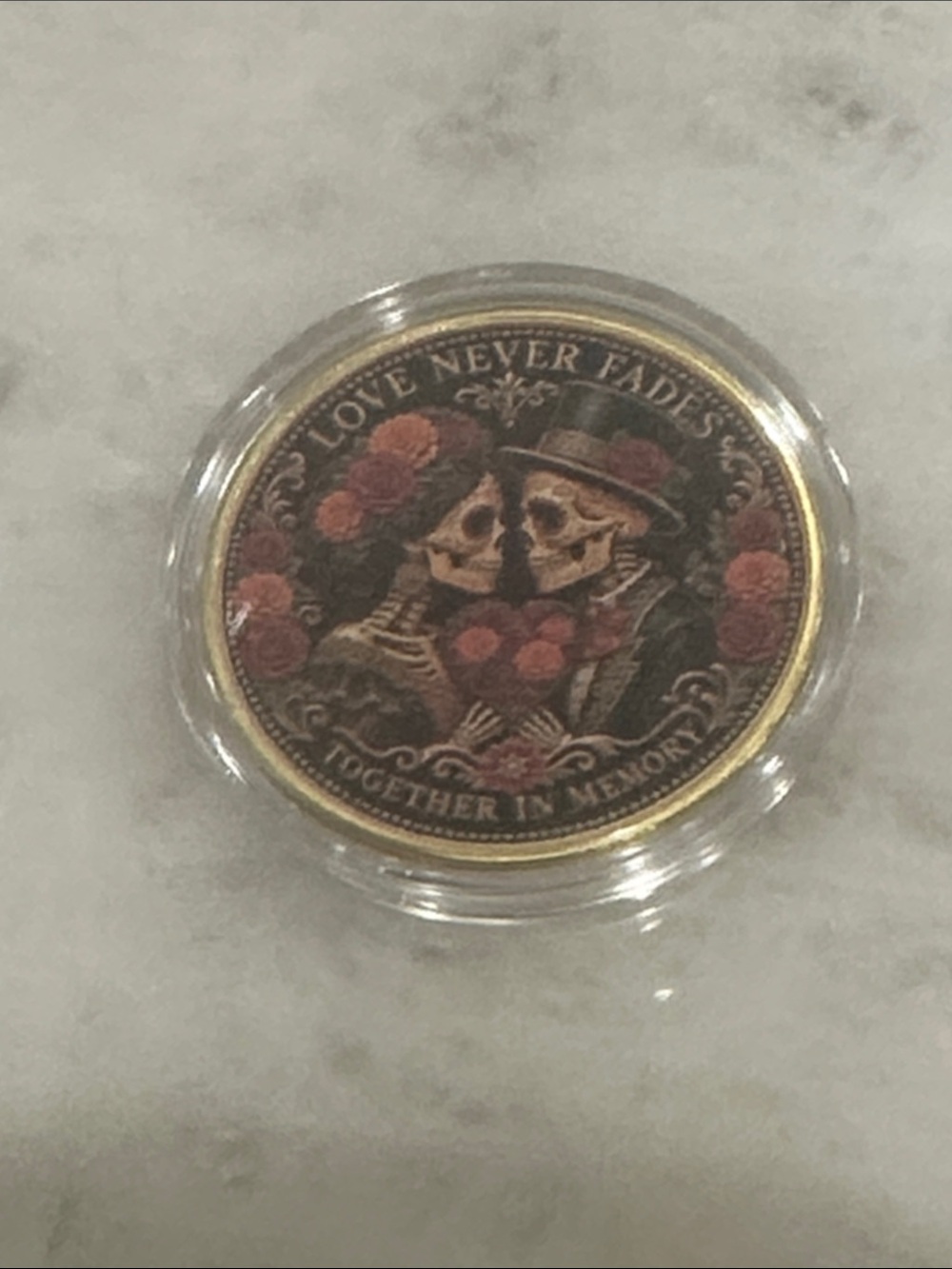 Day of the Dead 'Love Never Fades' Decorative Coin - Black & Gold